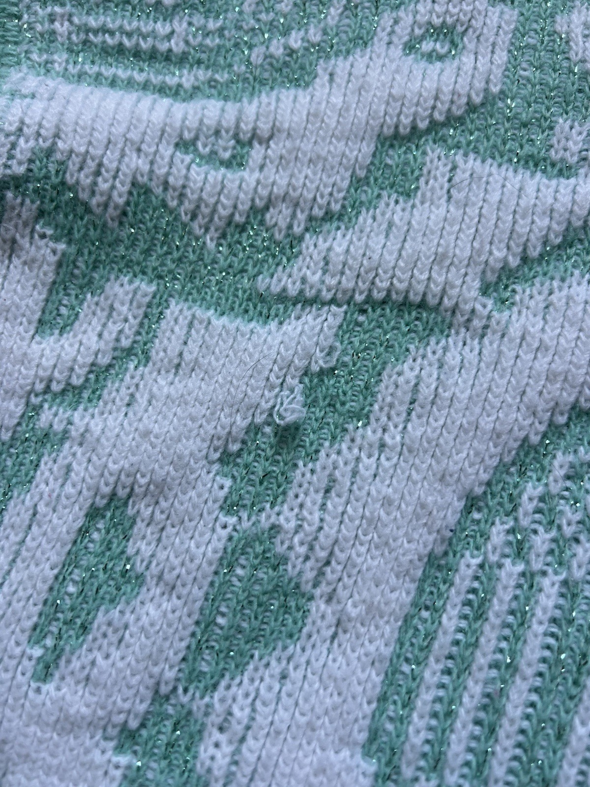 Vintage 80s Pastel Sweater Small Glitter Knit Teal Fairy Kawaii Geometric
