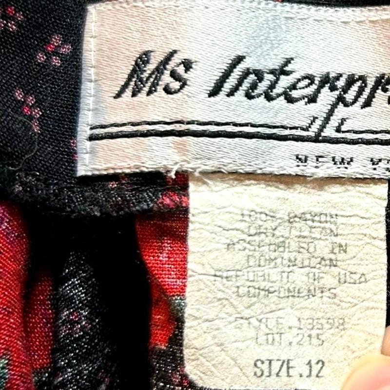 VTG Ms Interpret Black Red Rose Polka Dot Rayon Blouse 12 Whimsygoth Grunge Goth