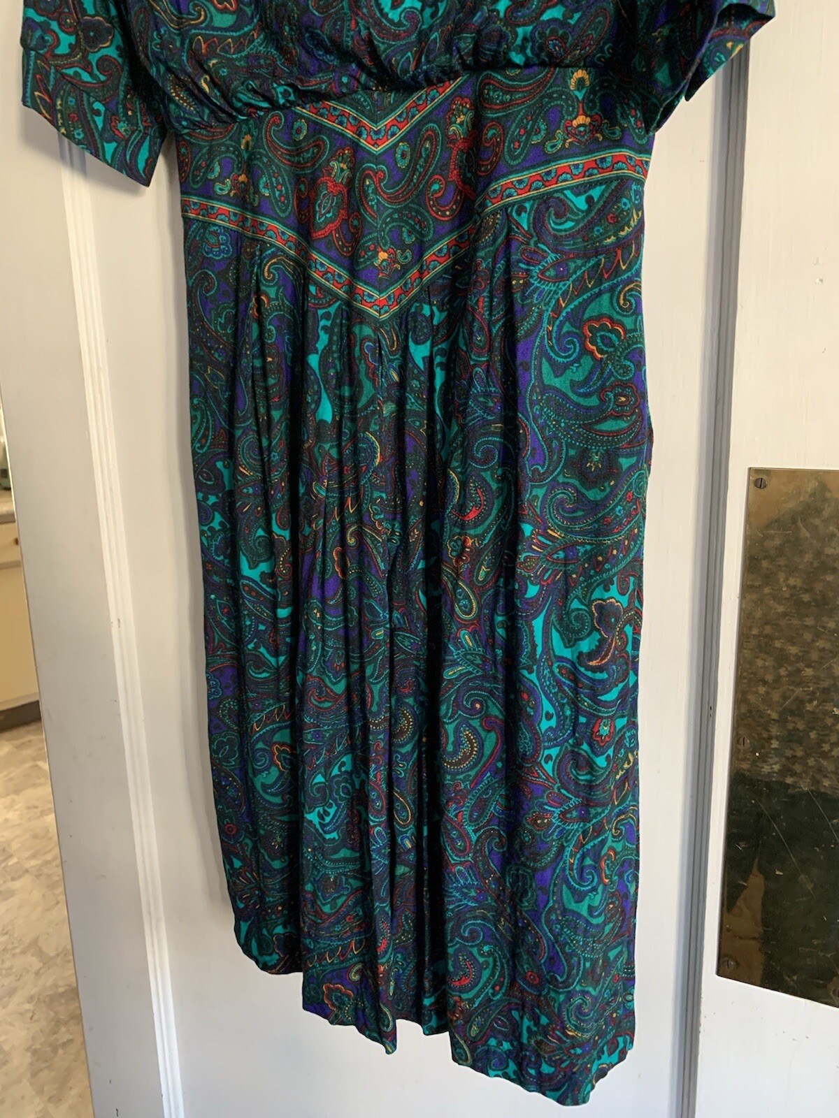 VLP Petites Sheath Blouson Dress Women’s 14 Paisley Union Made Vintage 80s