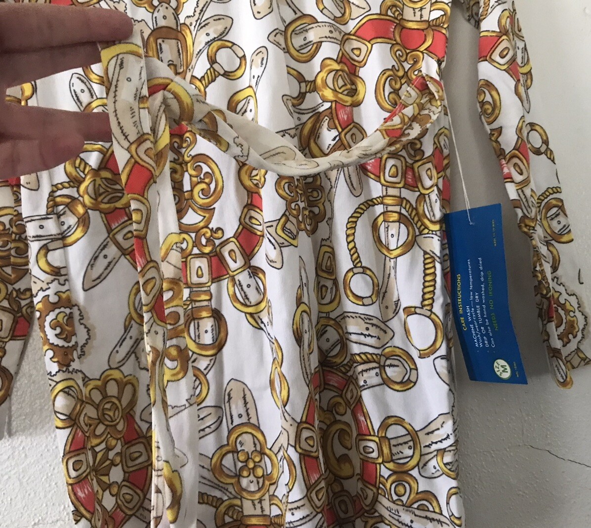NWT Vintage ‘70s Nylon Stretch Tie-Waist Long Sleeve Screen Print Pant Top Sz M