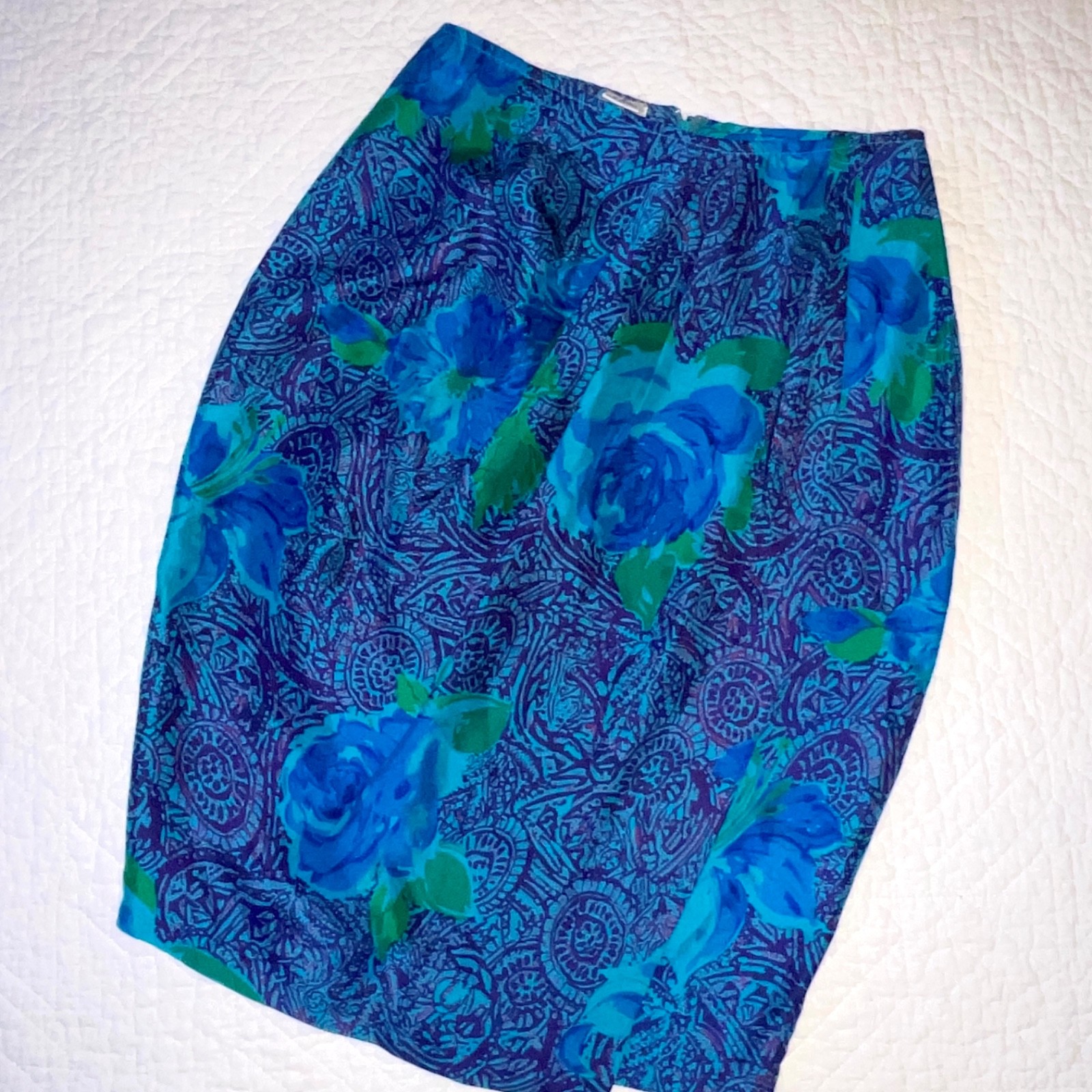 Vintage 90s Womens skirt size 2 XS silk wrap sexy secretary turquoise purple