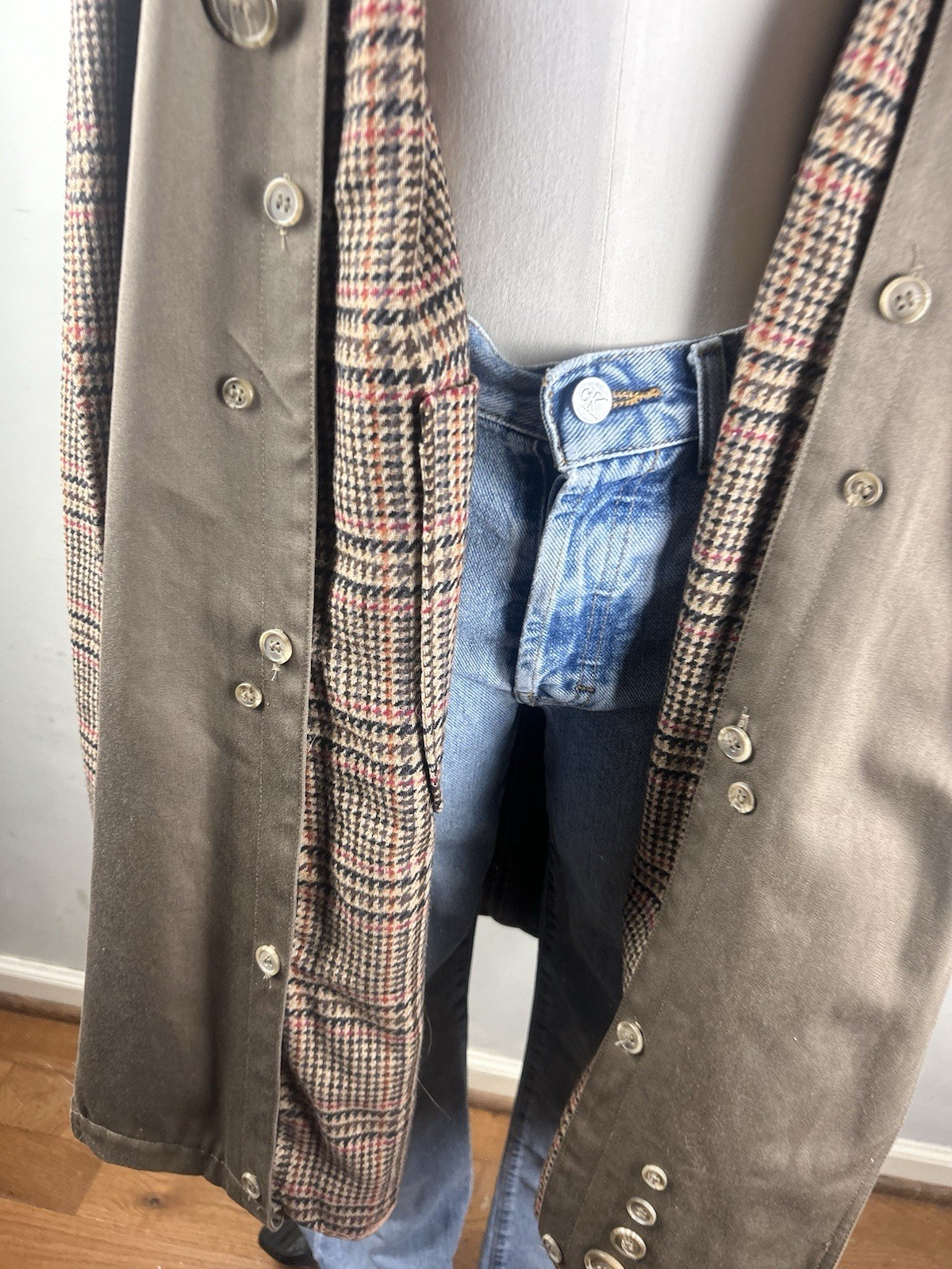 VTG Evan Picone Trench Coat Brown Removable Wool Blend Liner M/L Double Breasted