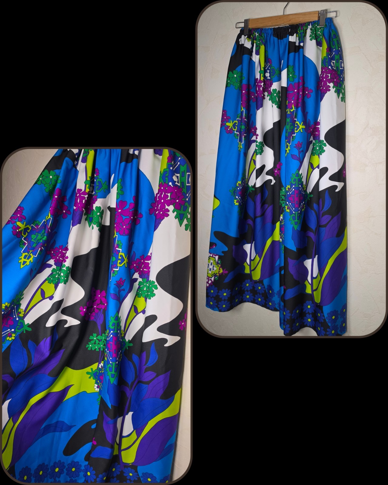 VTG 60s THC Hawaiian Textiles Maxi Skirt Psychedelic Mod Flower Power Size Small