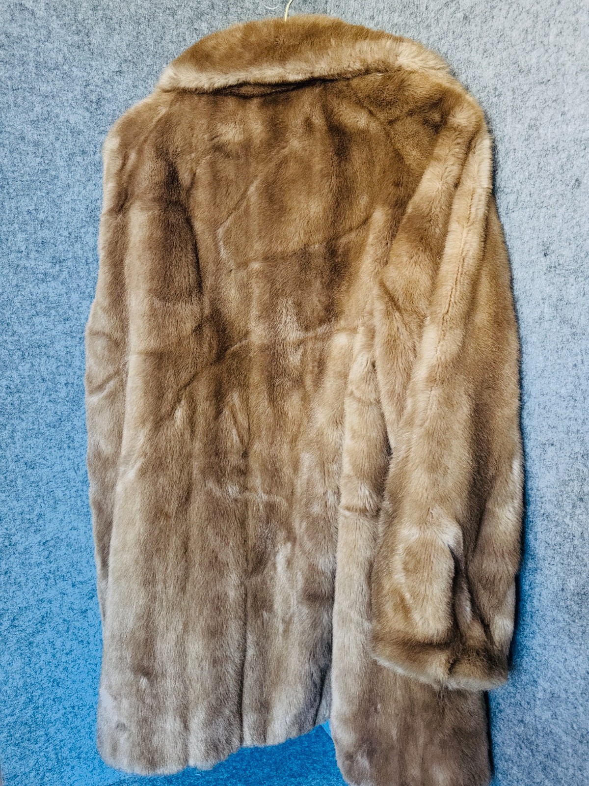 Vintage Size L Tissavel Faux Fur Coat Honey Beige Knit Trim Imported from France