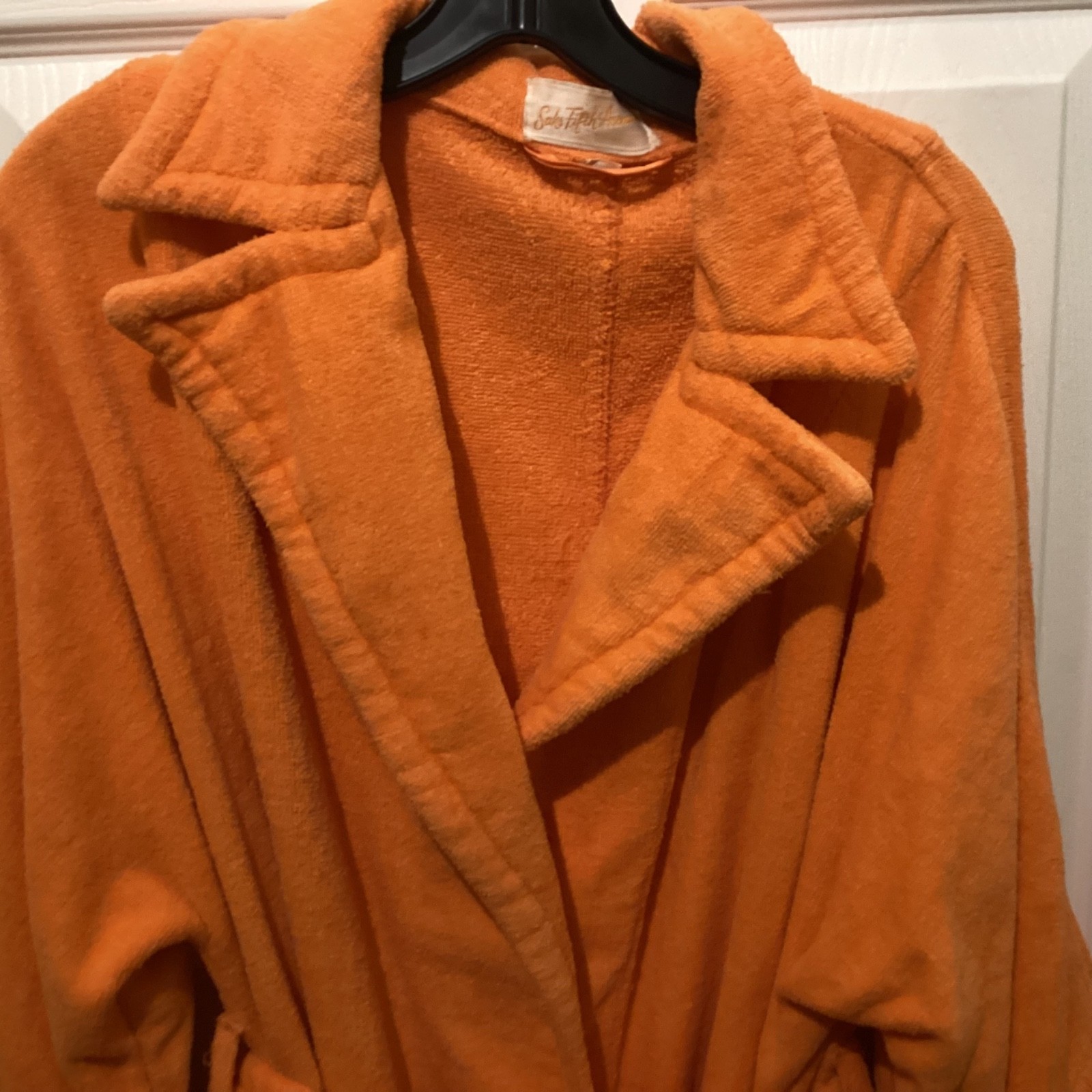 Vintage Saks Fifth Avenue 100% Cotton Terry Robe Orange 60s70s Fun!