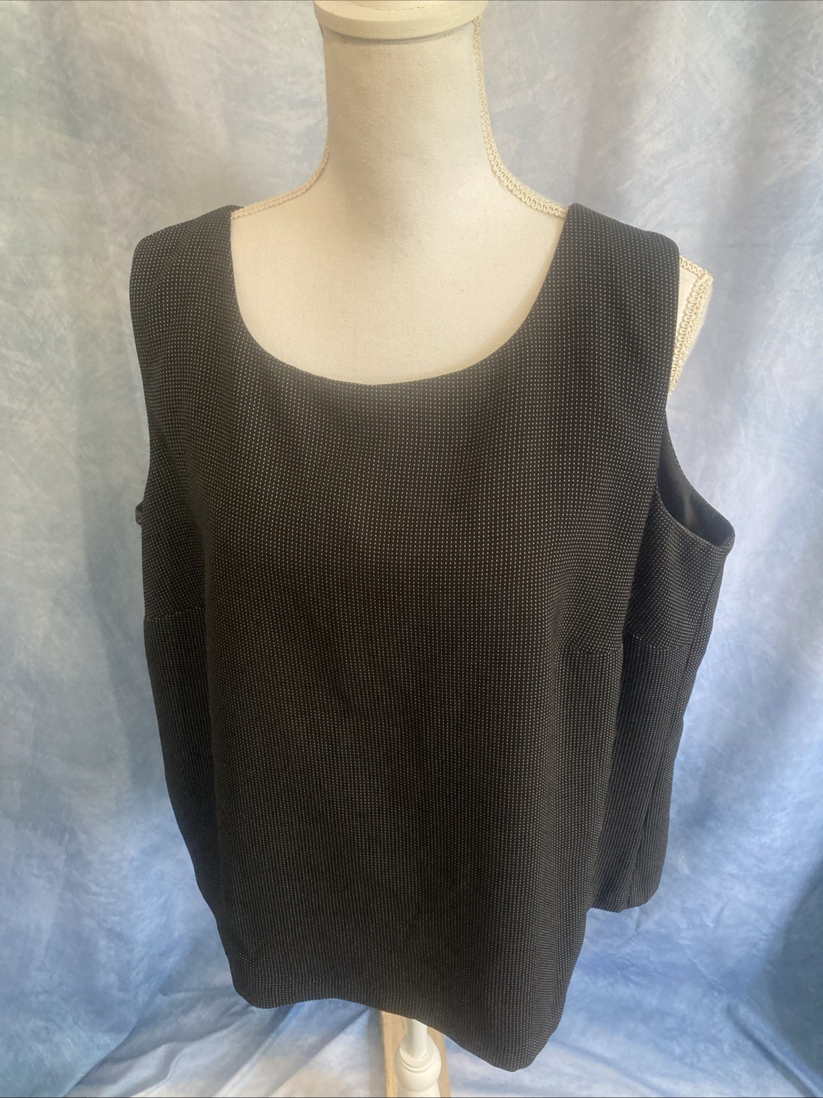 VTG 90s Y2K Koret Women 16W Blouse Tank Black White Pin Dot Lined Career Shell