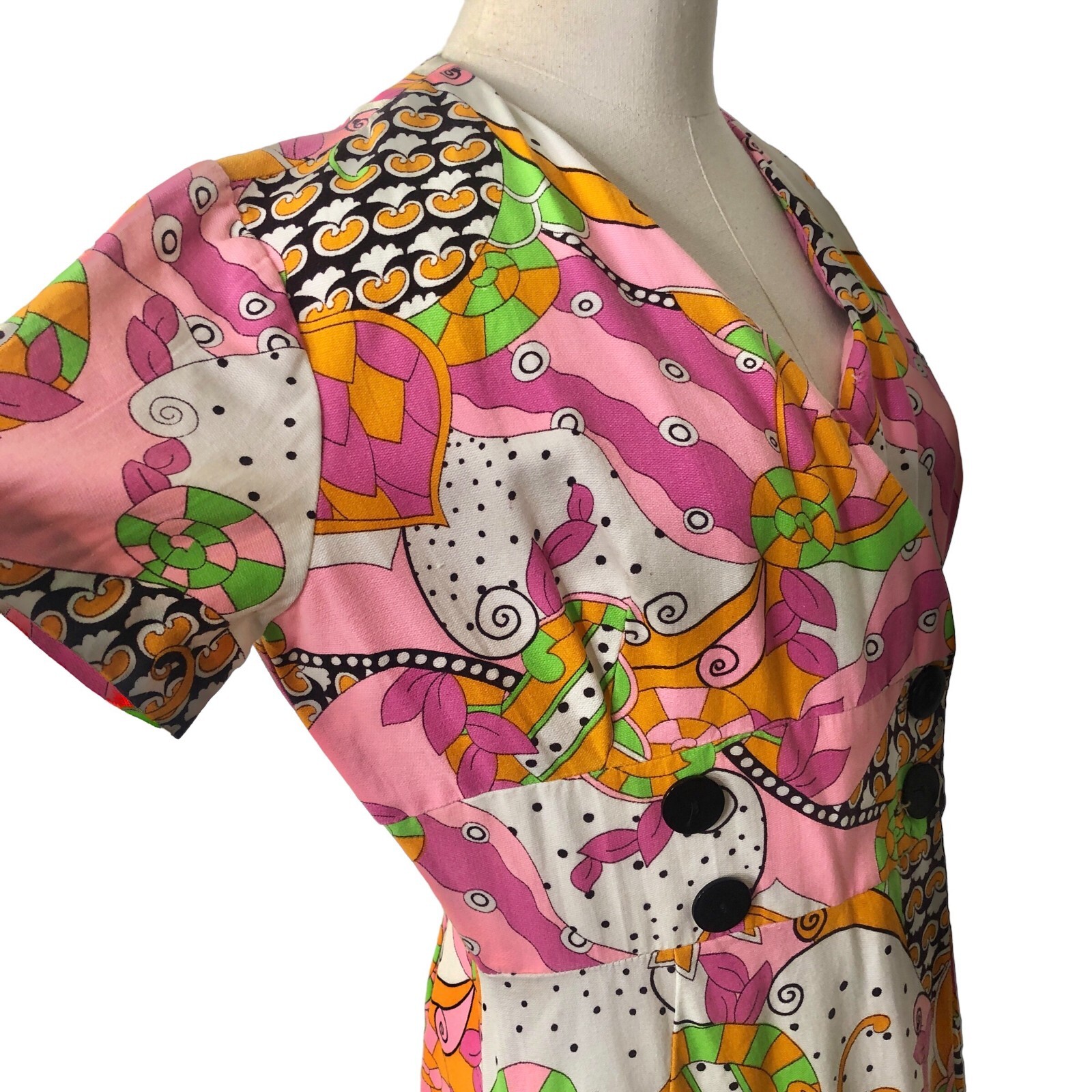 Evelyn Pearson Womens Vintage 60s Wrap Lounge Dress Medium Pink Green Mod Maxi