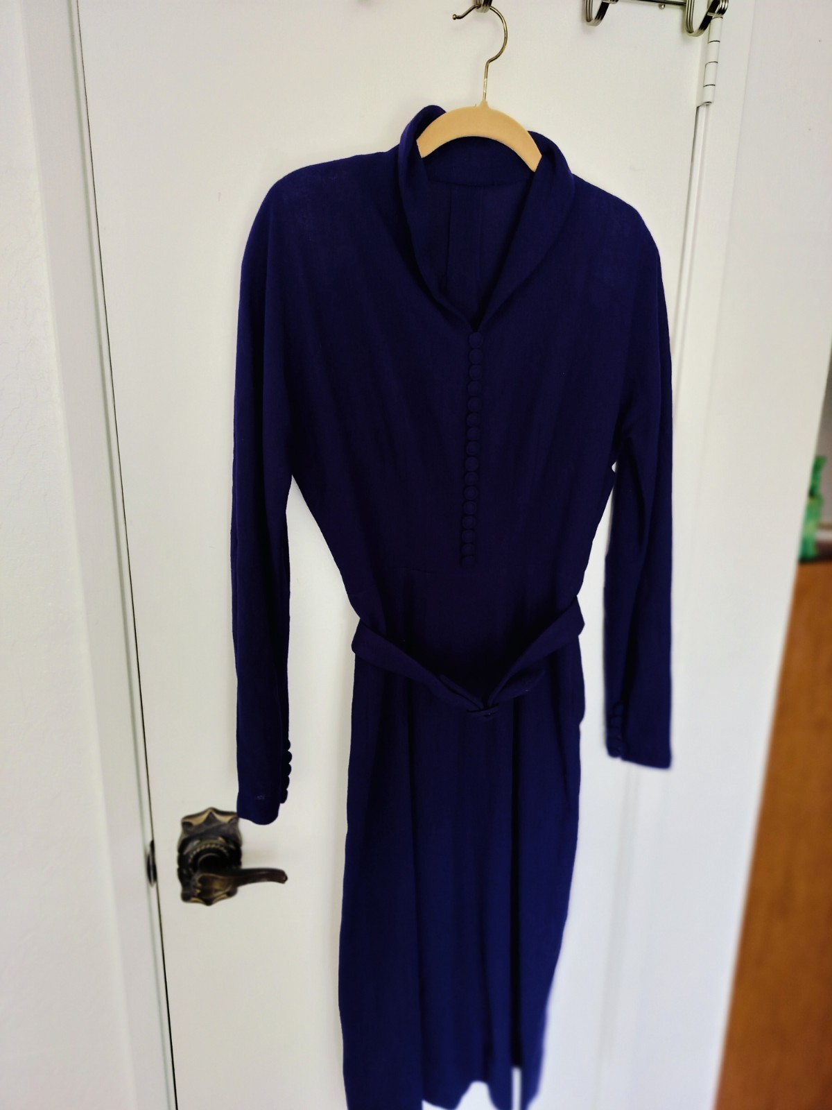 Vintage Deep Purple Rayon Crepe Dress Hand Made Covered Buttons Belt Small
