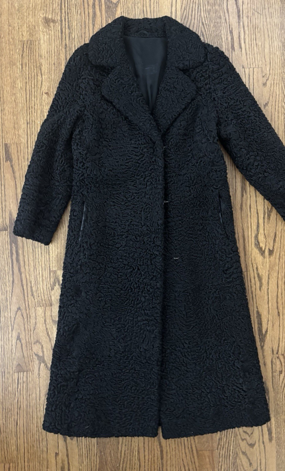 Vintage 1960’s Or 1970’s Genuine Persian Lamb Black Single Breasted Coat S XS