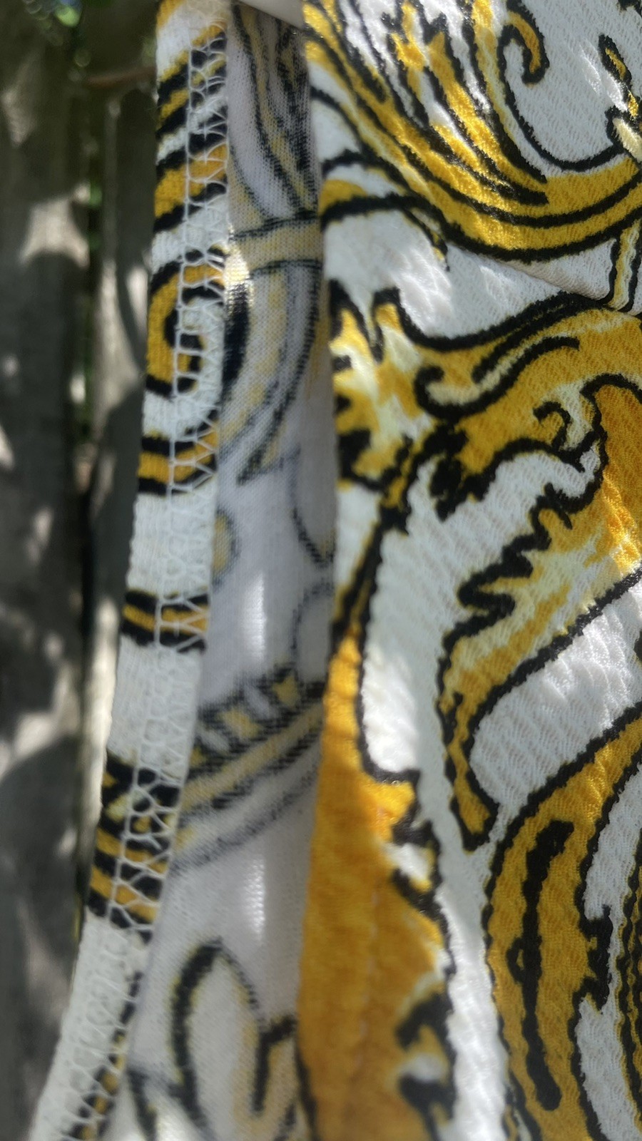 Vintage 70s Jumpsuit Wide Leg Palazzo Gold Psychedelic Baroque print – size M