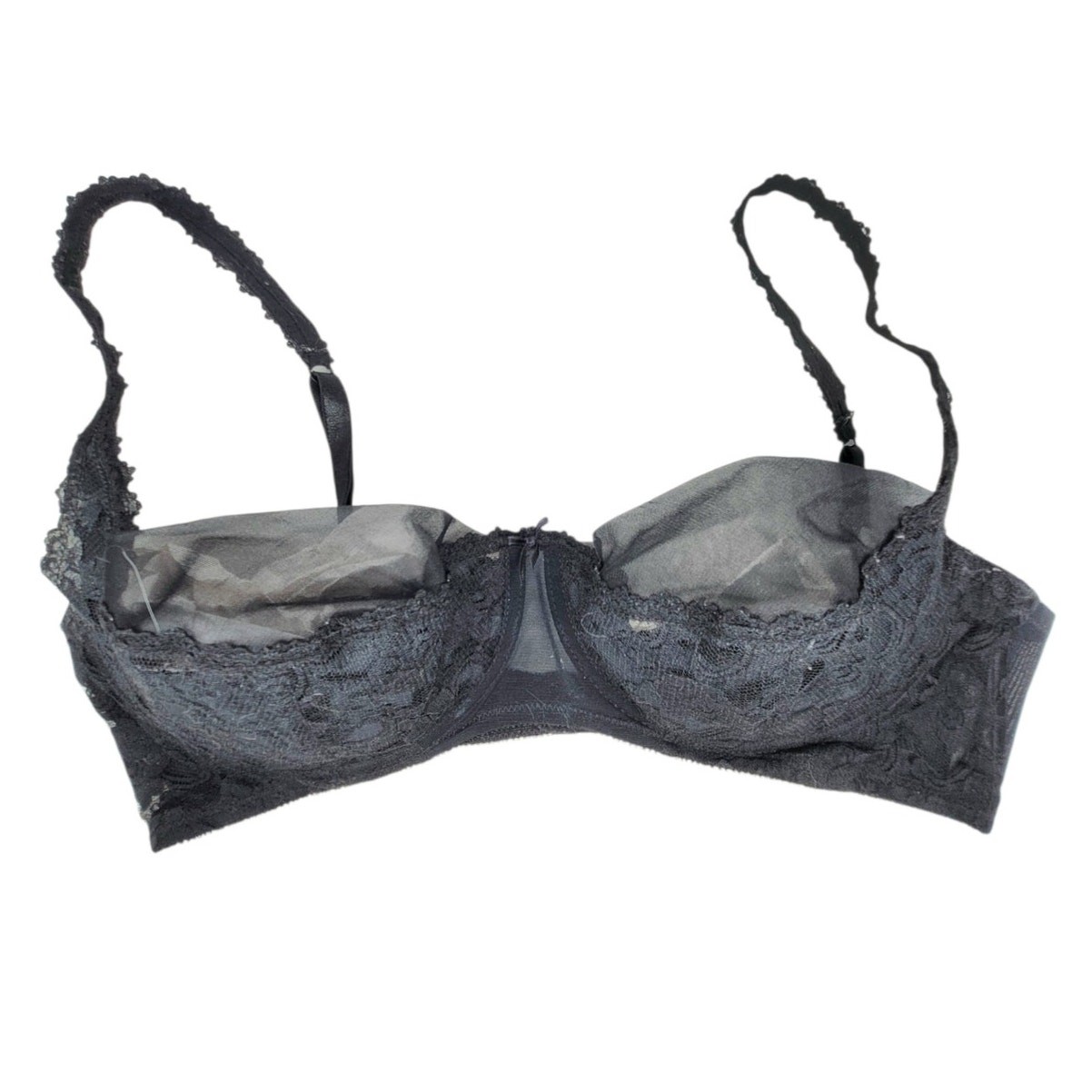 Fredericks of Hollywood Black Lace Push Up Underwire Bra Floral Lingerie vintage