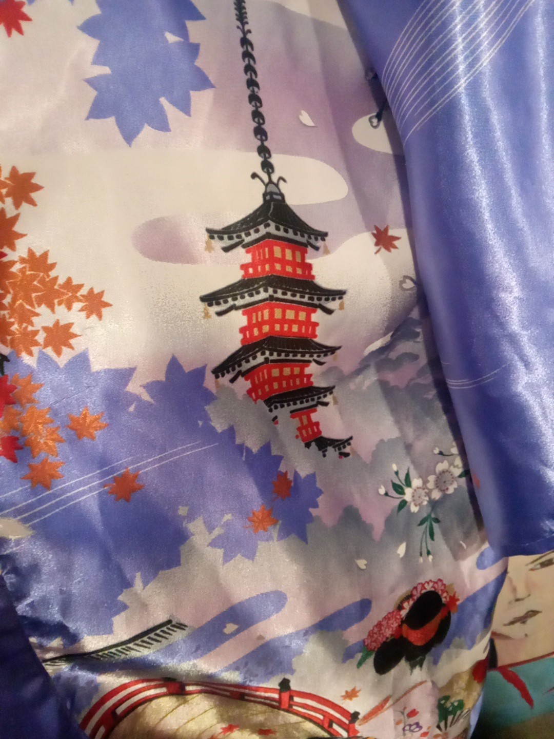 Kimono Robe Floral Large+Multicolor Loungewear Wrap-Around Polyester Japan Sz 42