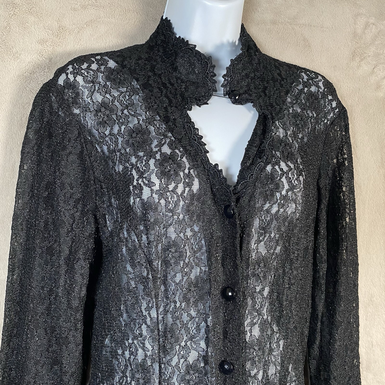 Vintage Black Sheer Lace Cardigan Dress Corset Victorian Gothic Dark Romantic