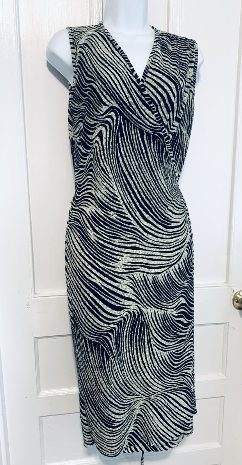 VINTAGE PLEAT PLEAT BY RAFAEL SLEEVELESS MAXI WRAP DRESS TRIBAL PRINT SMALL
