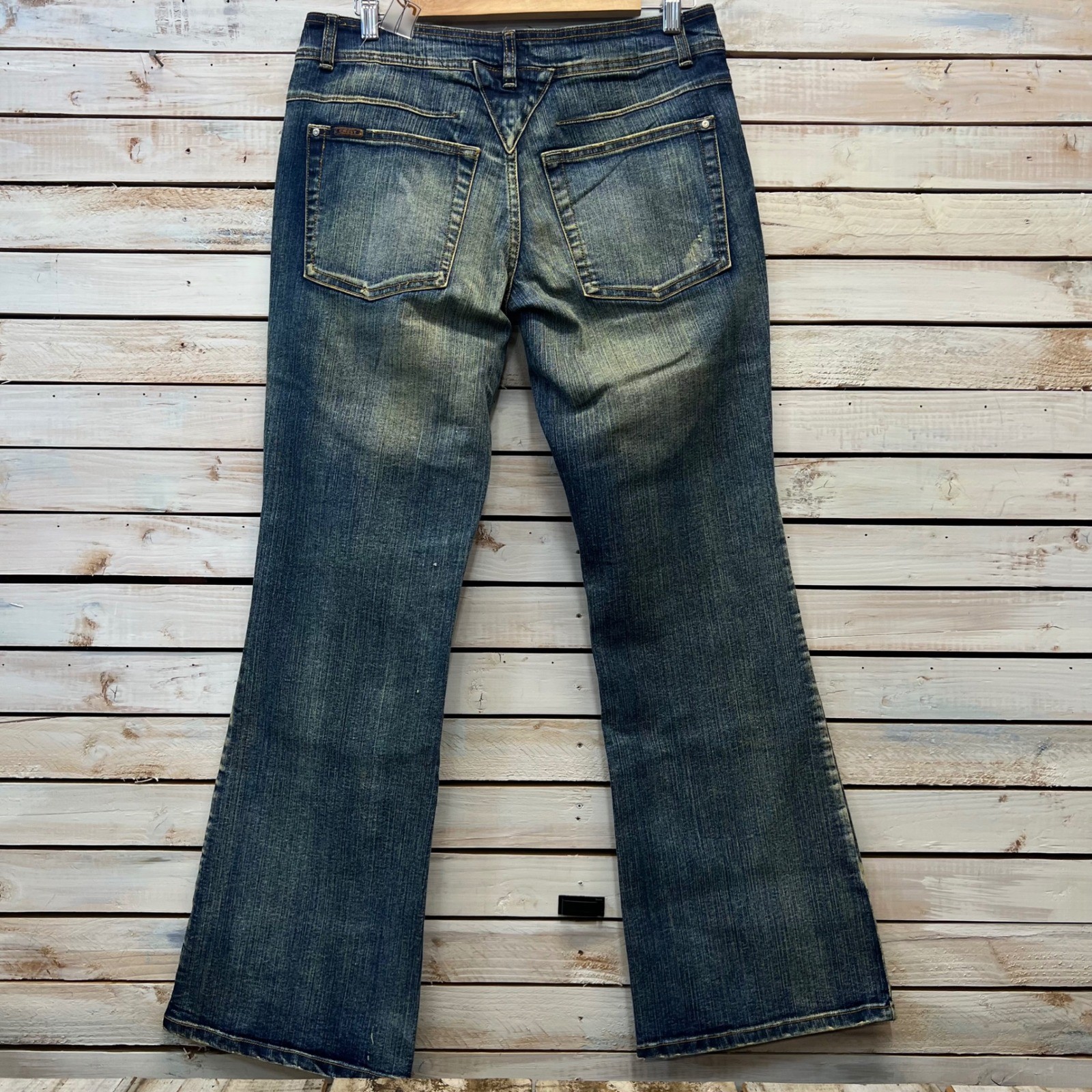 Crest Y2K Flare Wide Jeans Low Rise Pocket Detail Stretch Denim 13/14