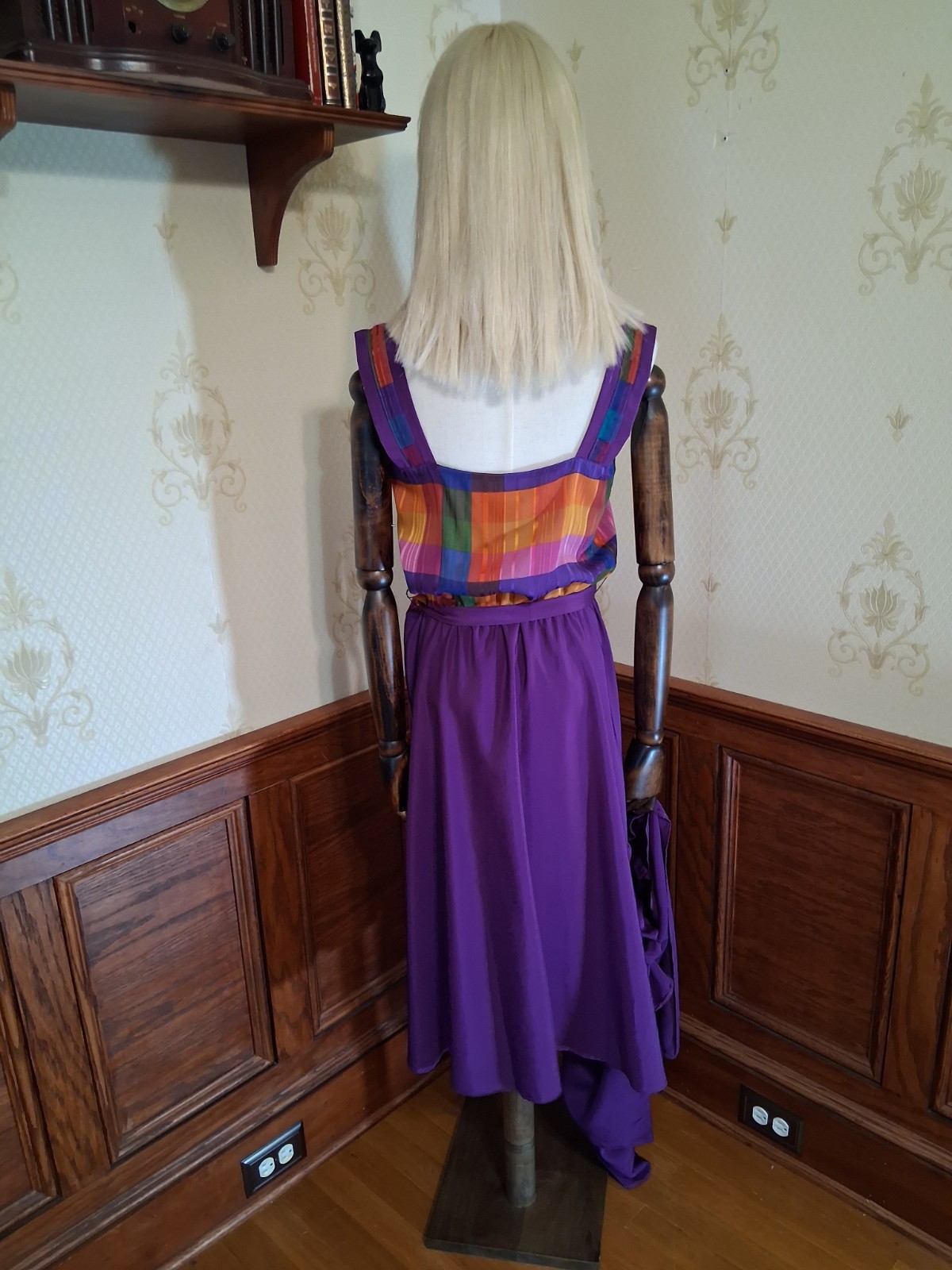 Vintage 1980s Caron Chicago 3-piece Purple Plaid Flowy Cottagecore Sundress Suit