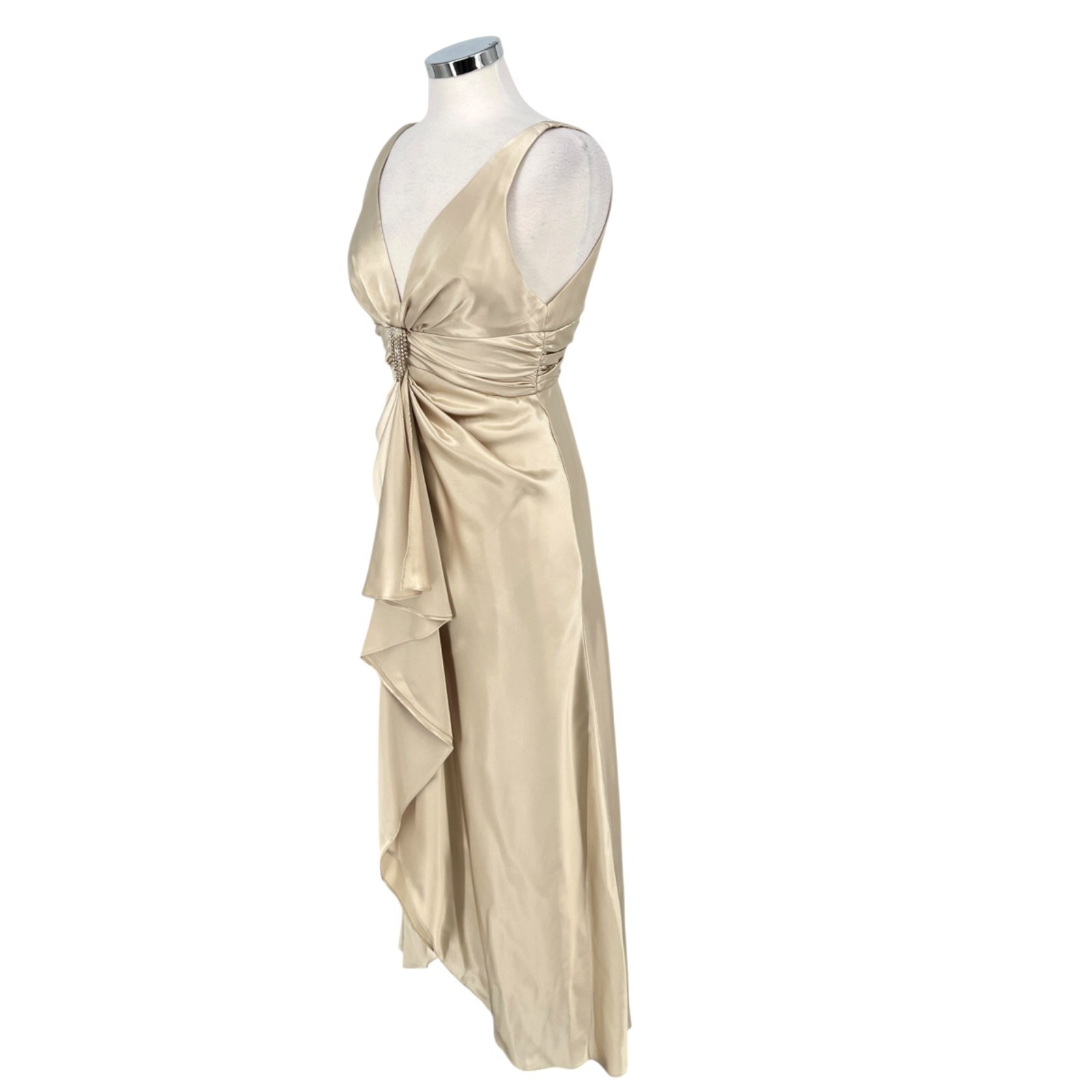 Faviana Vintage 90s Champagne Satin Rhinestone Empire Waist Gown Dress Size 7/8