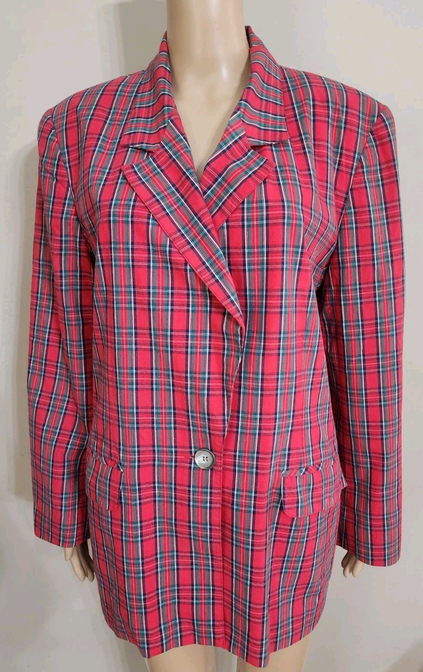 Vintage Country Suburbans Women’s Blazer Size 12 Plaid Red Blue Cotton Jacket