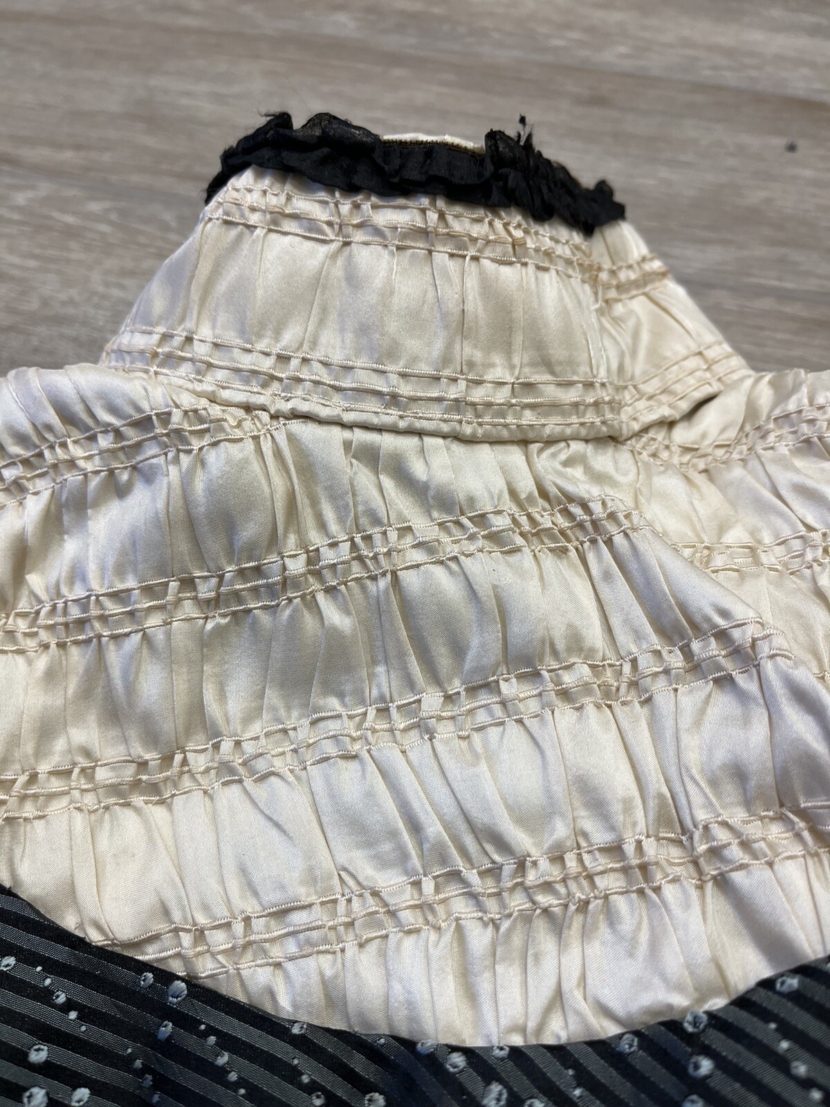 Antique Victorian Black Silk Jacquard Bodice Stripes and Bubble Pattern AS IS