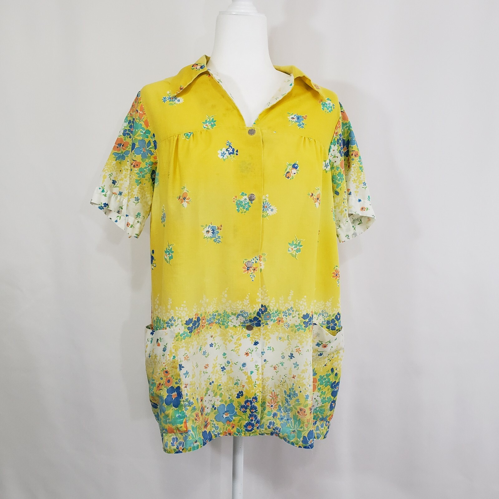 No Name Vintage Snap Front House Shirt Yellow Floral Short Sleeve