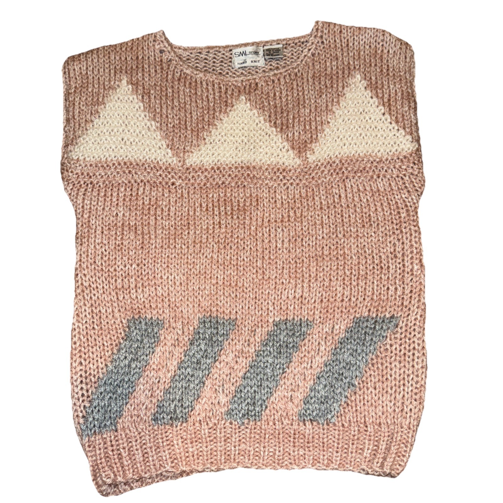 SML Sport Hand Knit Sleeveless Sweater Pink Dusty Rose M 100% Acrylic Vintage