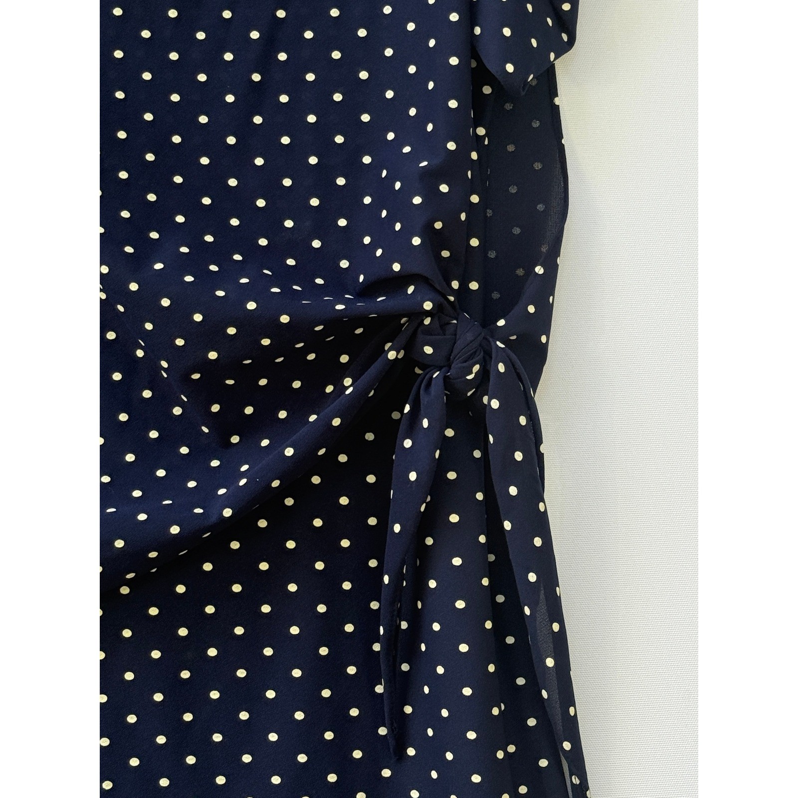 Jenny Women 10 Dress Vintage Navy Polka Dot Faux Wrap Rockabilly Office Nautical