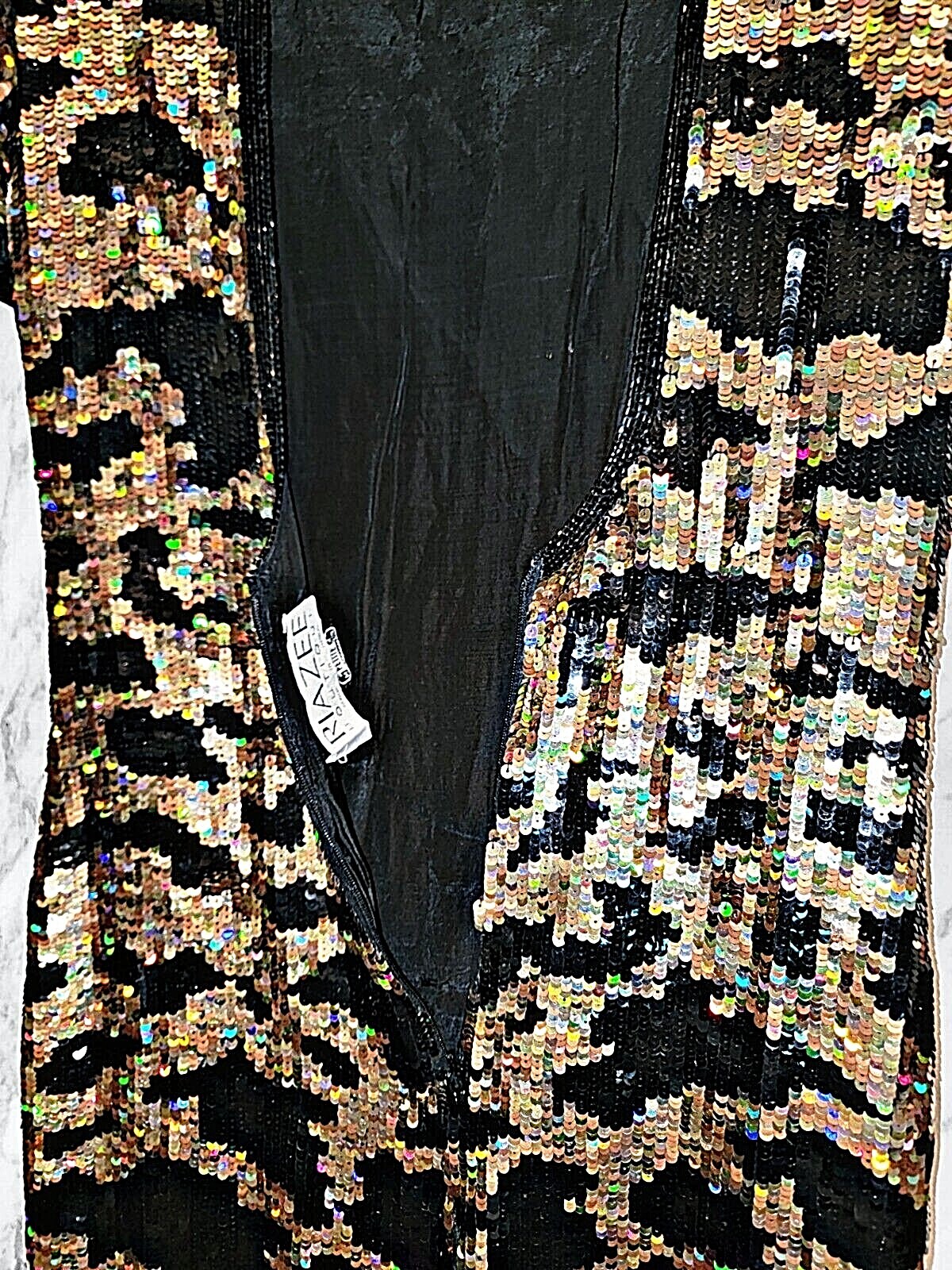 Y2K Dress Womens (Size P) Naeem Khan Riazze Boutique Holographic Gold Black