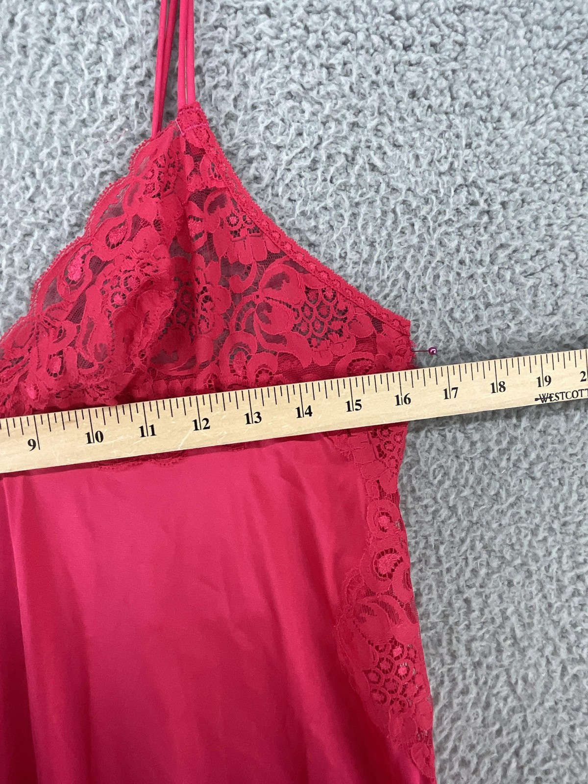 Miss Elaine Slip Womens L Red Lace Nylon Long Nightgown Spaghetti Straps USA