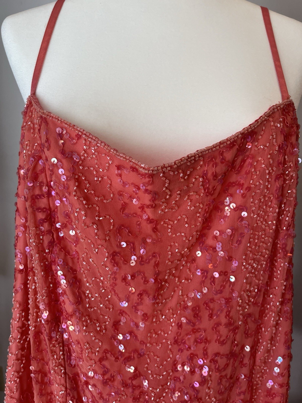 VTg DUSK TO DAWN 90s Beaded Sequin Maxi Rare Size 22 Pink Silk Leg Slits