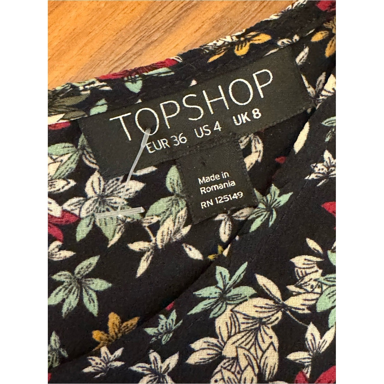 Topshop Floral Ruffle Mini Dress Black Multi Long Sleeve US 4 EU 36