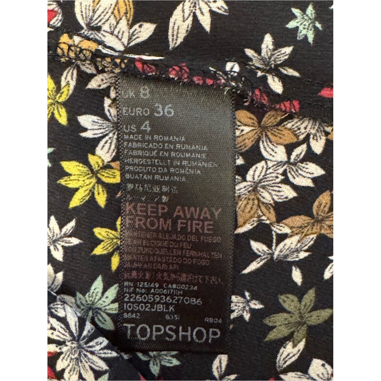 Topshop Floral Ruffle Mini Dress Black Multi Long Sleeve US 4 EU 36