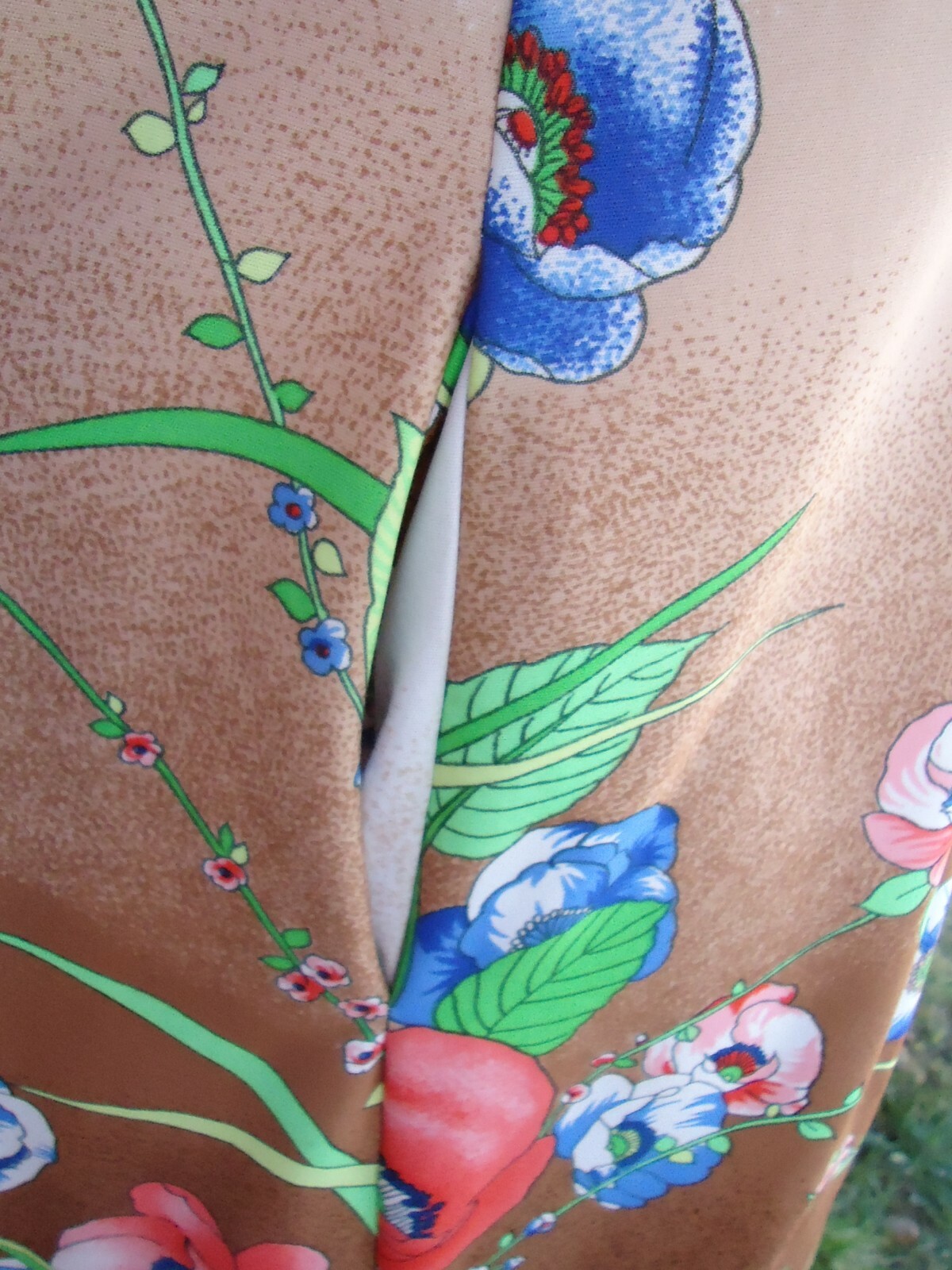 Vtg Silky M 12/14 Maxi Tropical Floral Zippered Lingerie Lounging Robe Polyester