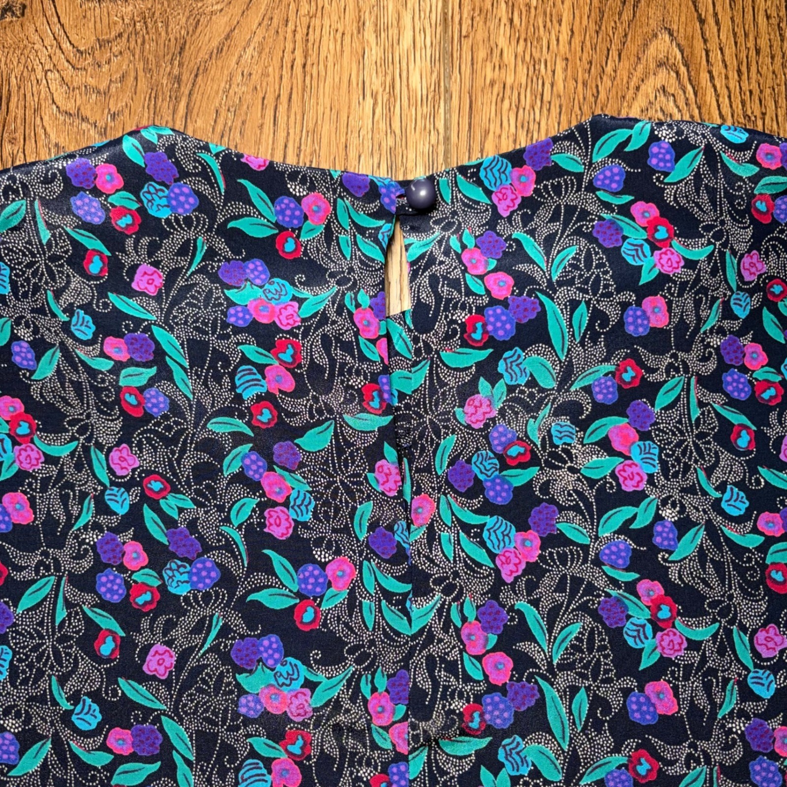 90s Prestige Business Fashions Floral Blouse Purple Pink USA Made Size 10 Office