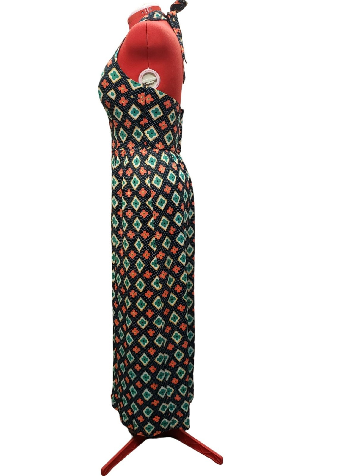 Vintage Halter Dress Medium Floral Print 70s Mob wife zip back Lisa Cobb Serbin