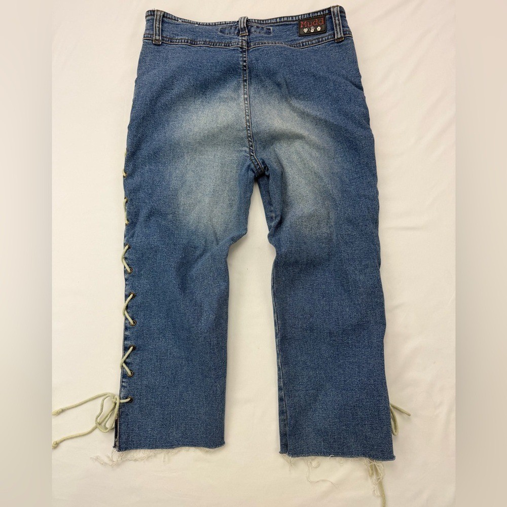 Vintage Y2K Mudd Lace Up Side Denim Capri Jeans Low Rise Raw Hem Mall McBling 2