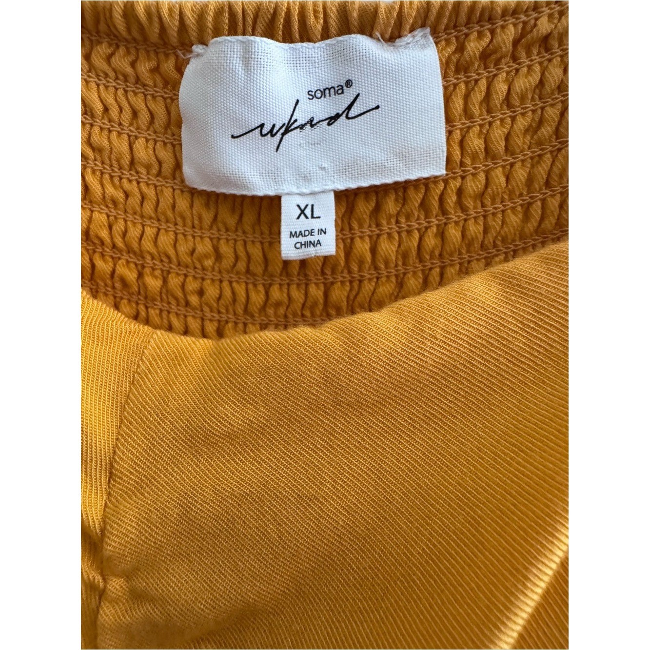 Soma WKND Mustard Gold Flutter Sleeve Mini Dress XL Smocked Back Coastal Grandma