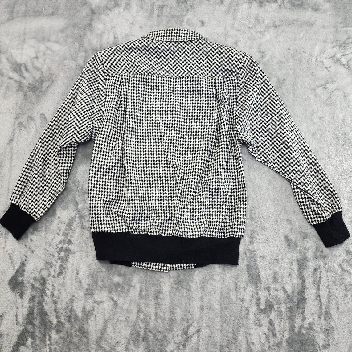Vintage Joyce Sportswear Jacket Womens XS Black White Houndstooth Bomber Pockets