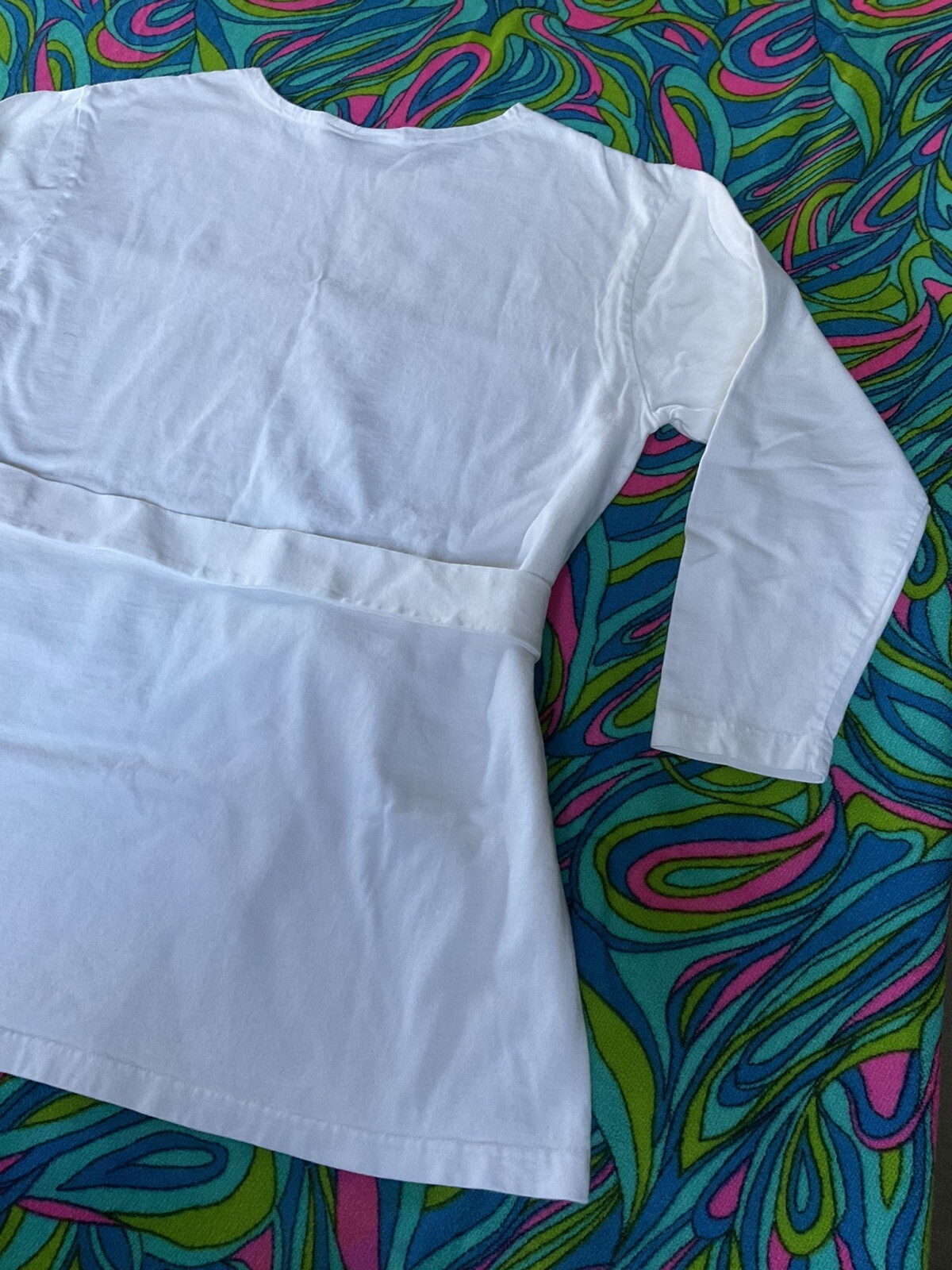 Vintage White DressyT-Shirt 3/4 Sleeve Metal Ring Matching Belt Newport News 90s
