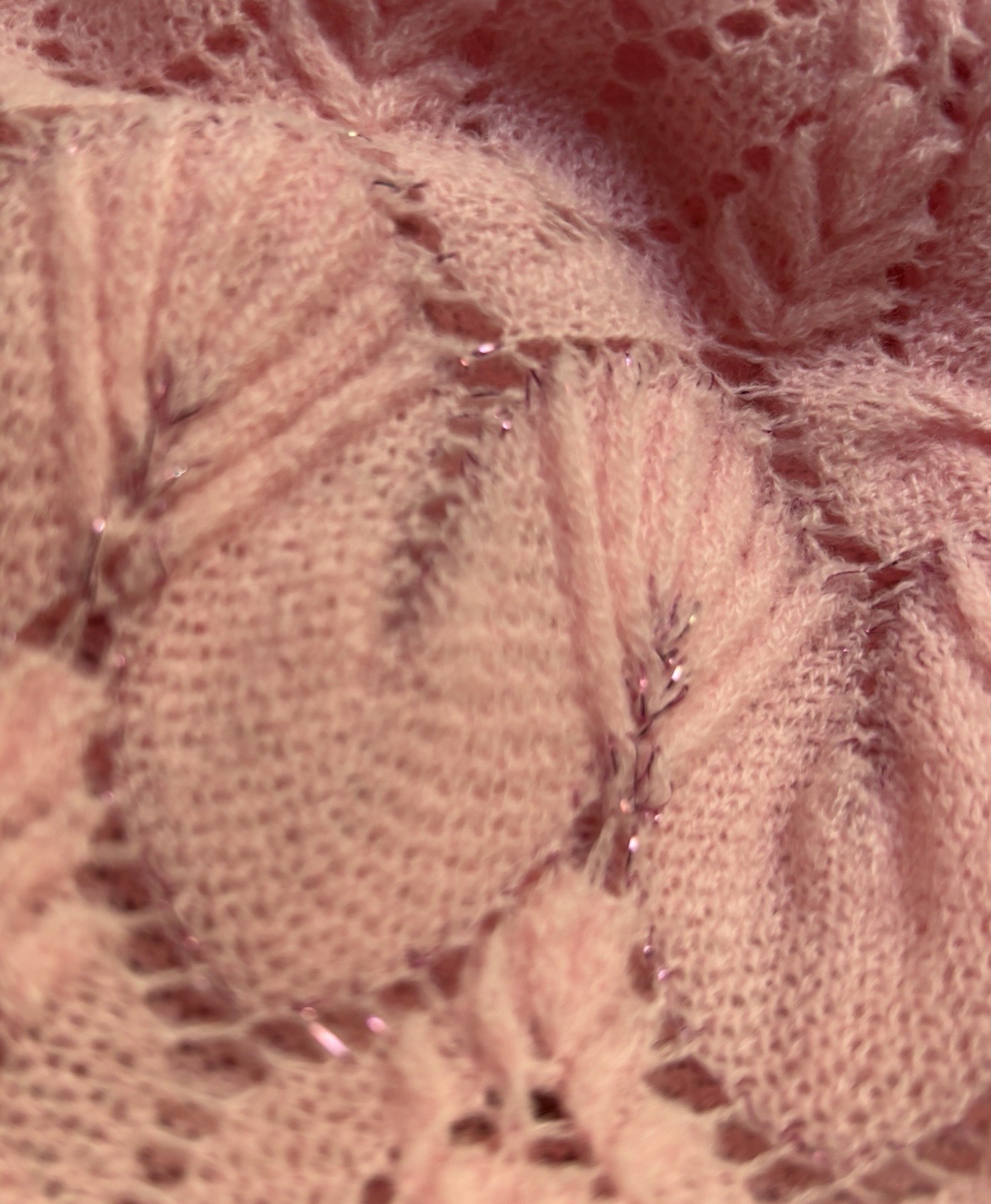 Vintage 1950’s Pointelle Knit Style Pink Sweater Vest 40” Large Lurex thread