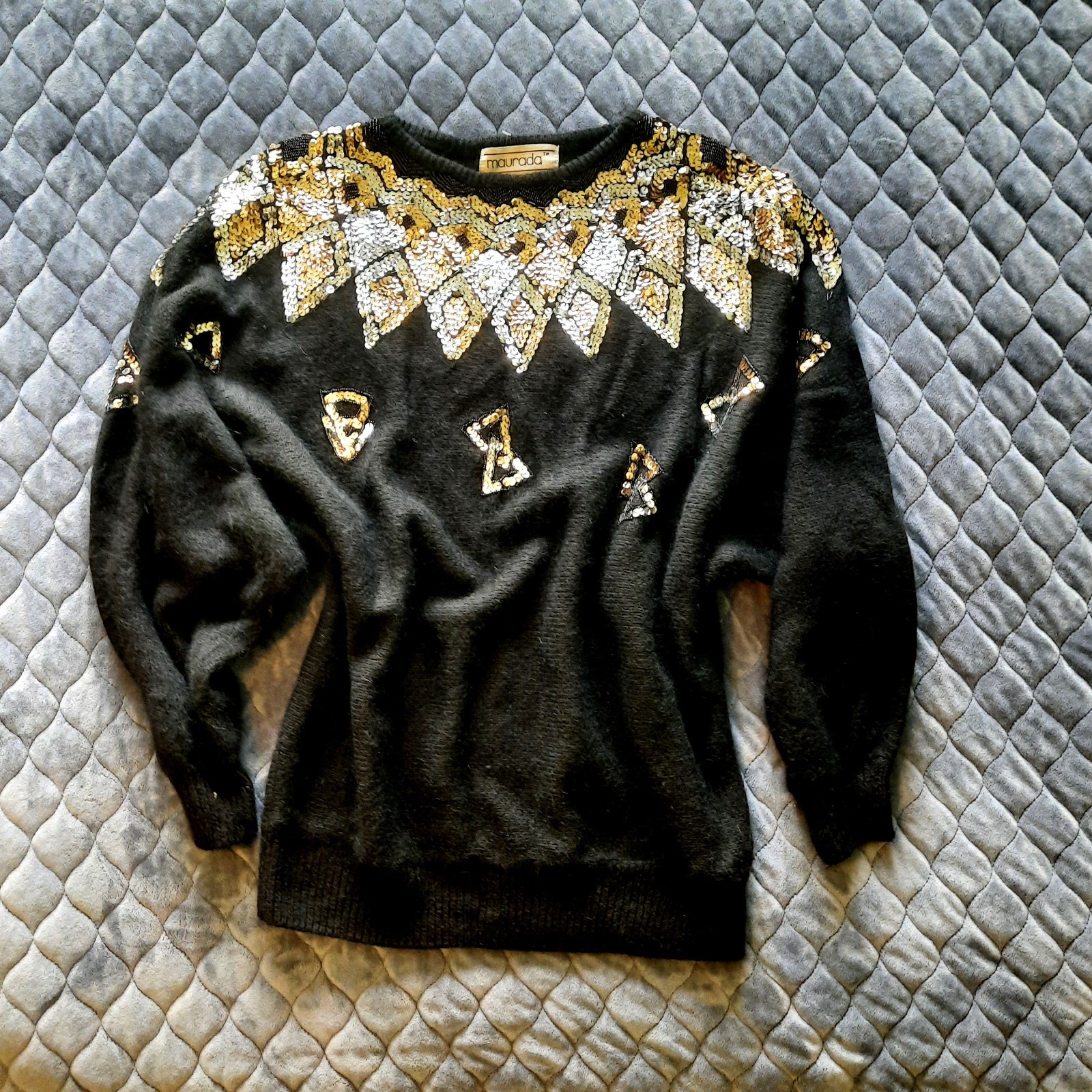 Vintage 1980s Maurada Sequin Sweater Size XL Silk, Angora, Lambswool