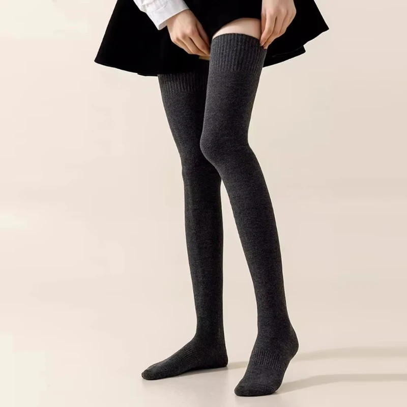 Winter Thigh High Socks For Women 100cm Lengthened JK Lolita Stockings Solid