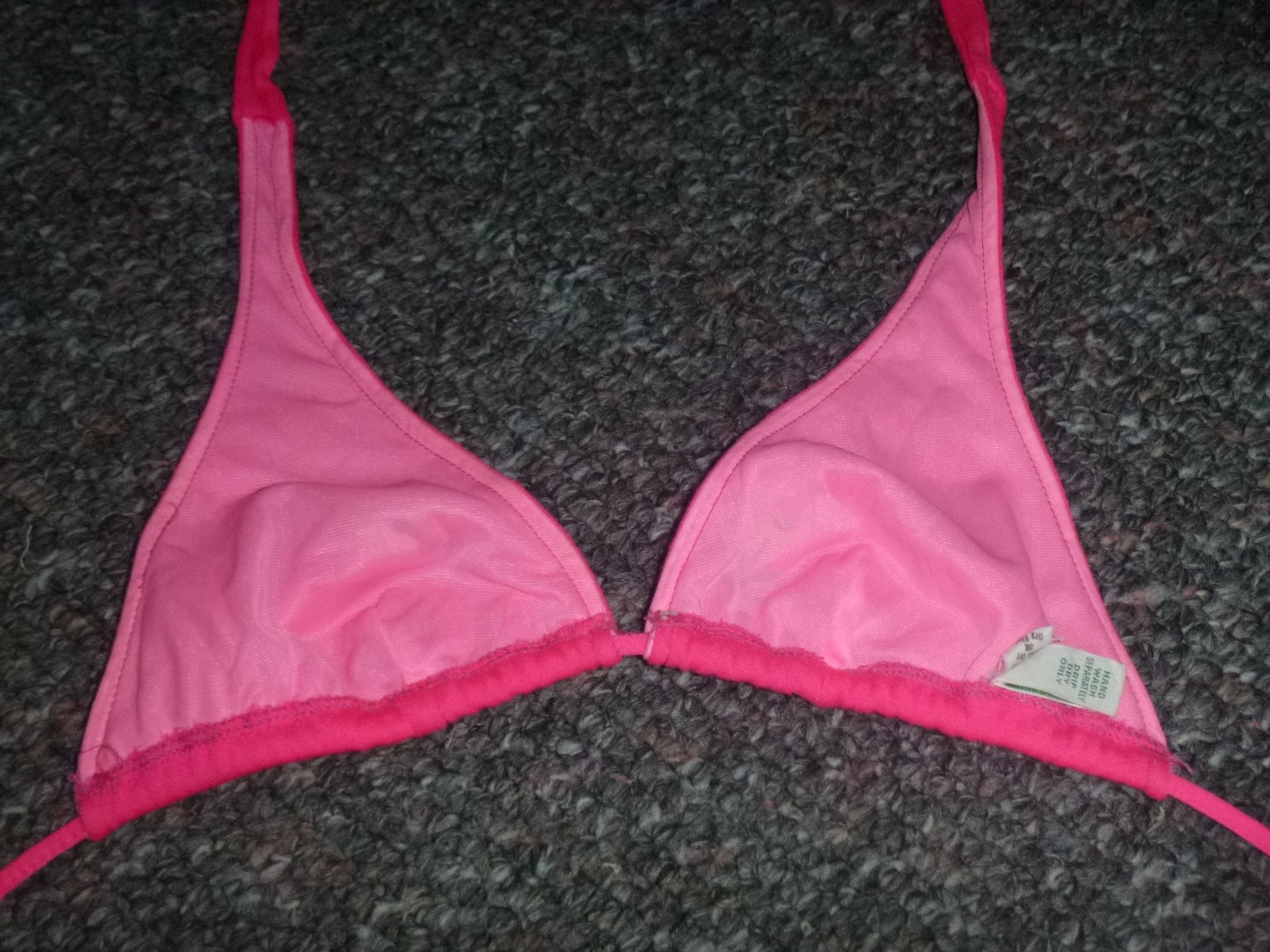 Vtg 70s Sears Jr Bazaar Hot Pink Knit Bikini Embroidered Flowers Heart Sz S
