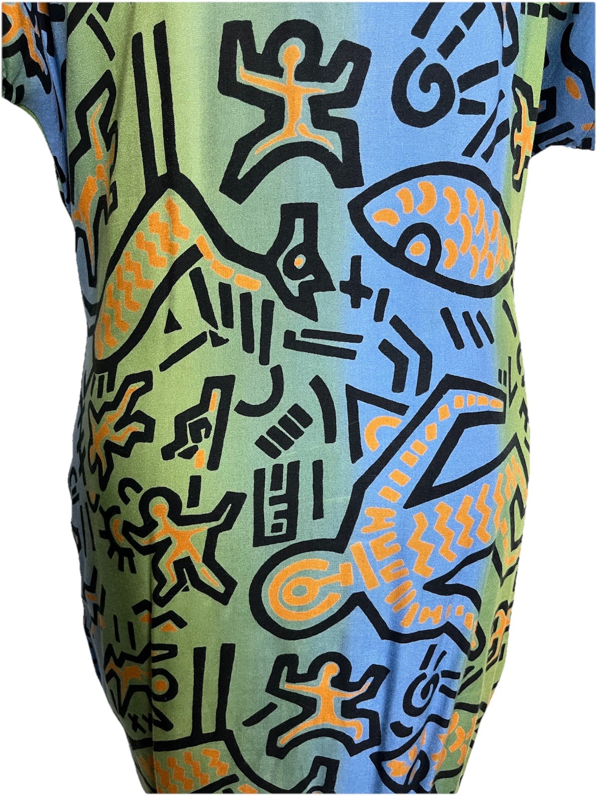 90s RARE Haring Style Pop Art Graphic Dress Dancing Figures Passport Pier 1 Sz.S