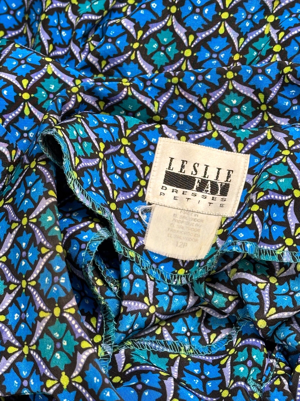 Vintage 80’s Lesie Fay Shirt Dress Sz lg Cute Print