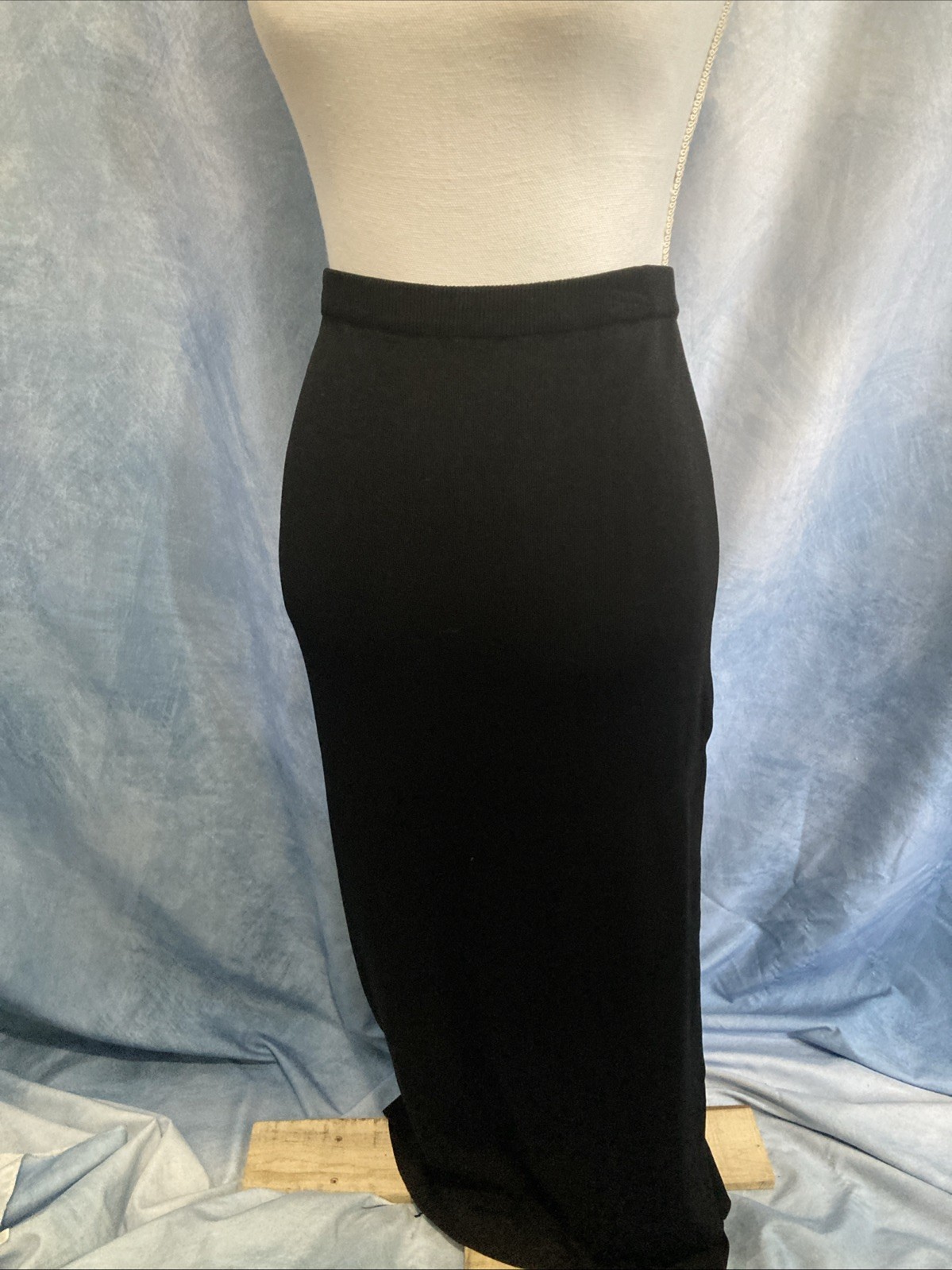 Vtg 90s Y2K Grace Dane Lewis Black Knit Maxi Skirt Elastic Waist Heavyweight