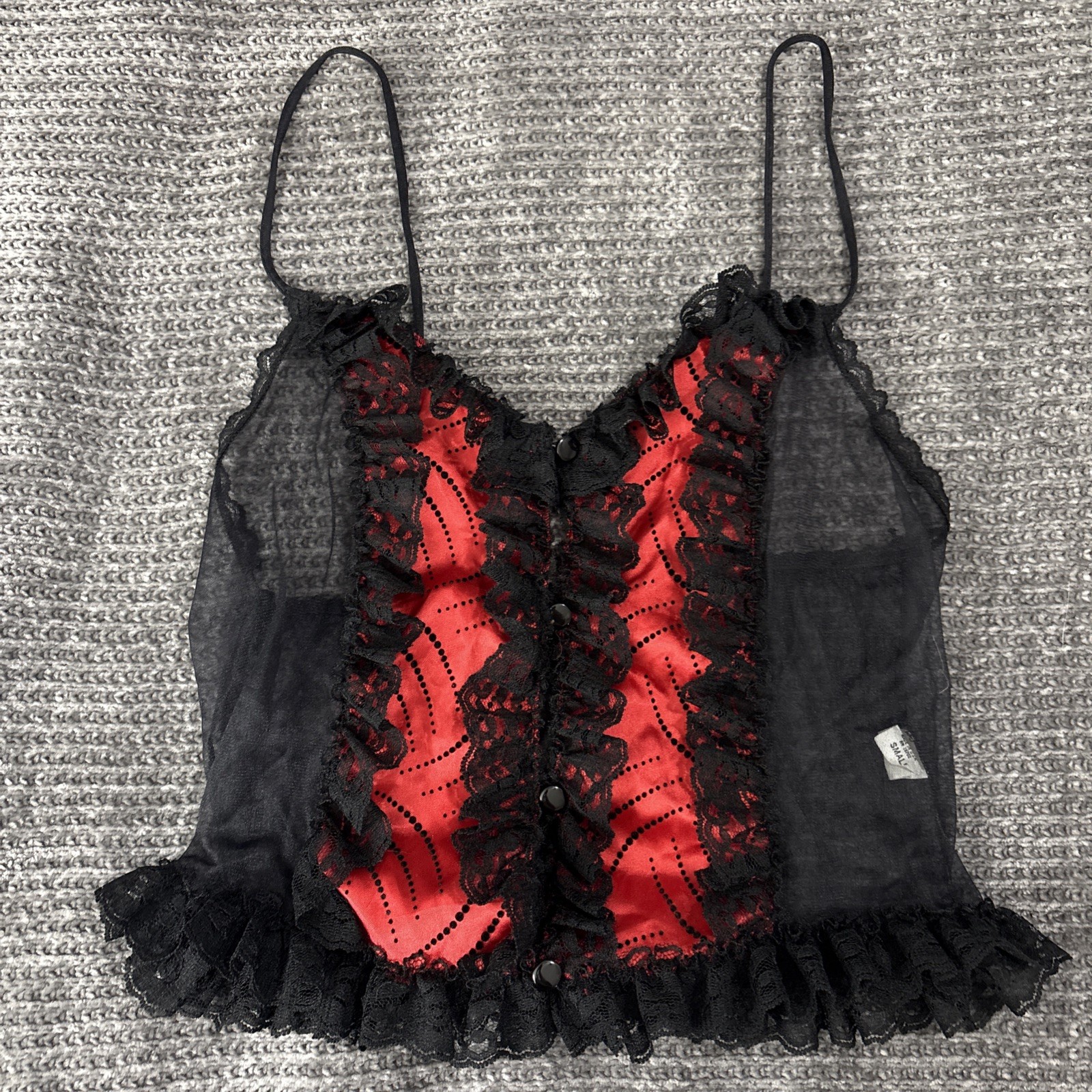 Vtg Stroke Of Midnight Black Red Nylon Lace Camisole Lingerie Small Whimsygoth