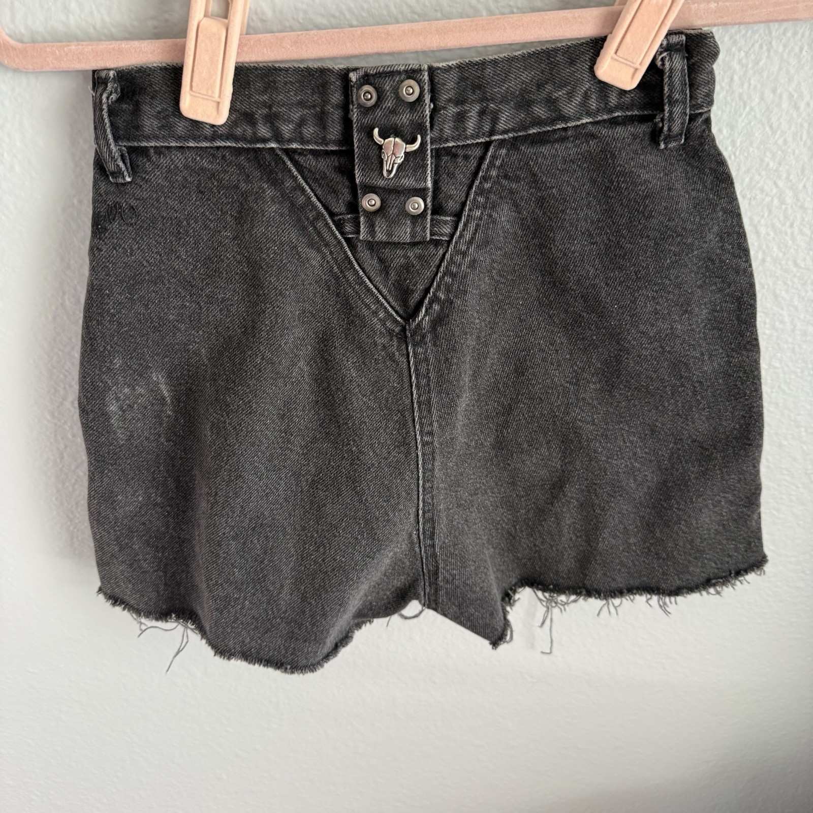 Vintage Retro Roper High Rise Western Black Bull Steer Shorts 24″ Sz 3/4 Jorts