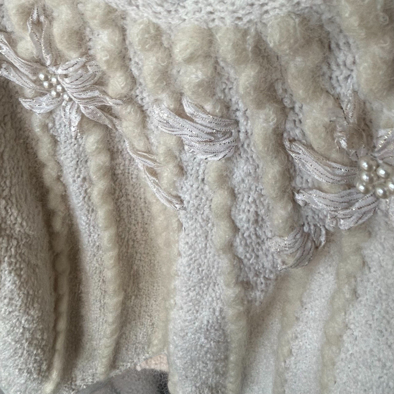 VTG MARIEA KIM Ivory Lambs Wool Angora Blend Dolman Sleeve Embellished Sweater M
