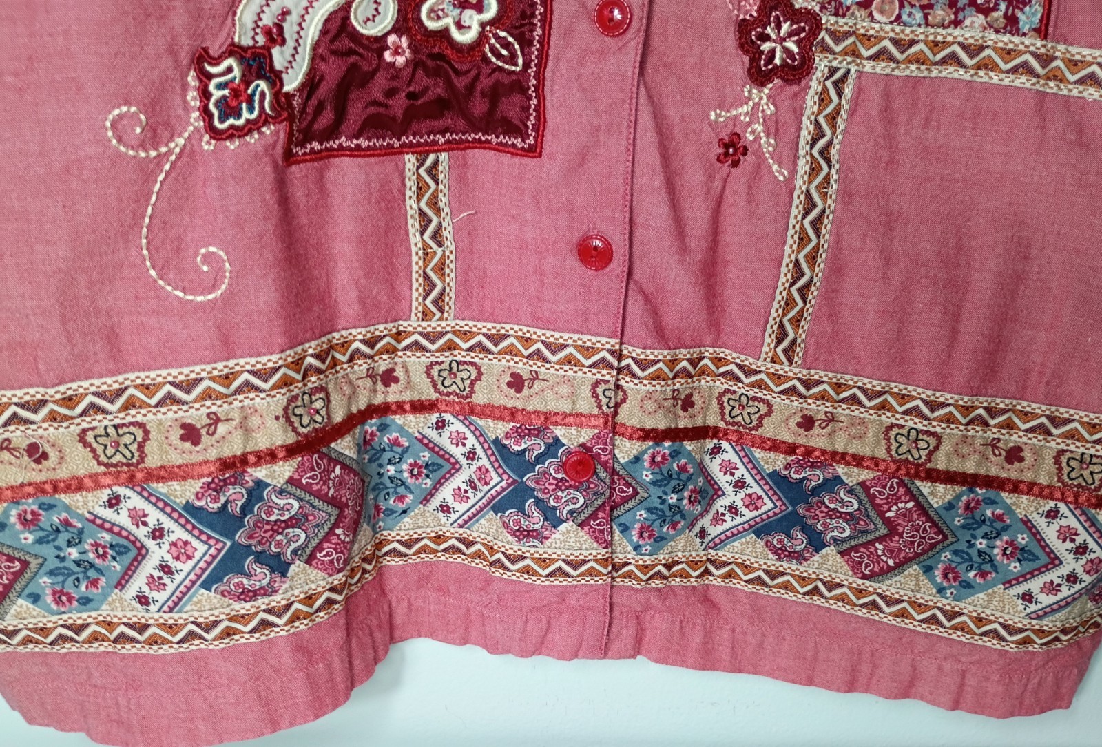 Bobbie Brooks Cotton Patchwork Button Top 22W/24W Peasant Boho Artsy