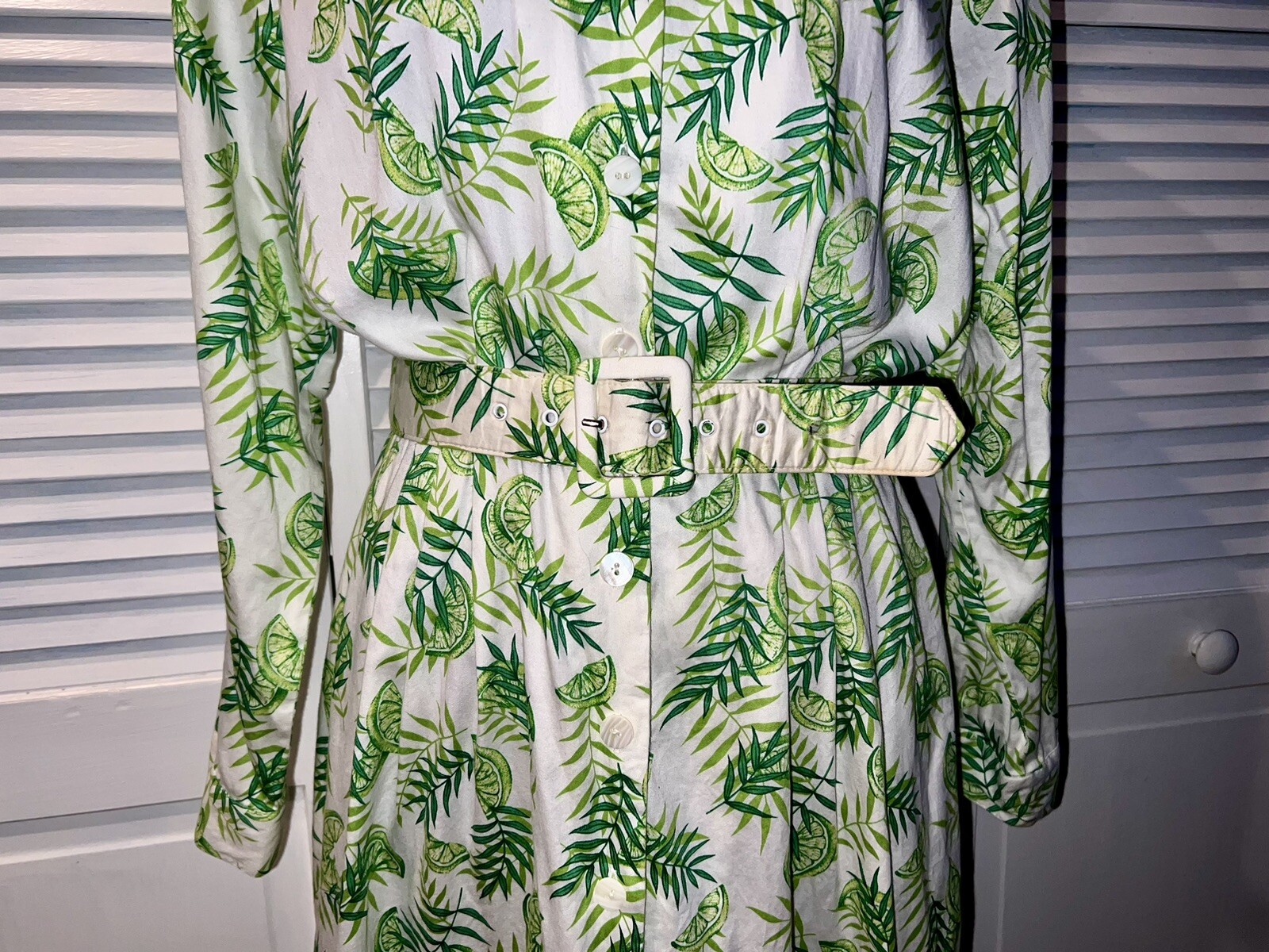 VNTG 70-90s Tanner Green Lemon Print Dress With Belt